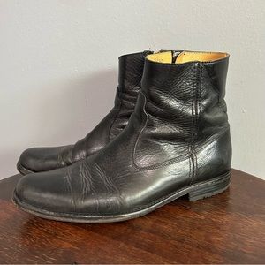 Frye Emmett Zipper Black Leather Ankle Boots Size 12